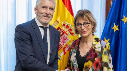 La secretaria general de Amnistía Internacional, Agnès Callamard, durante su encuentro con el ministro del Interior, Fernando Grande-Marlaska.