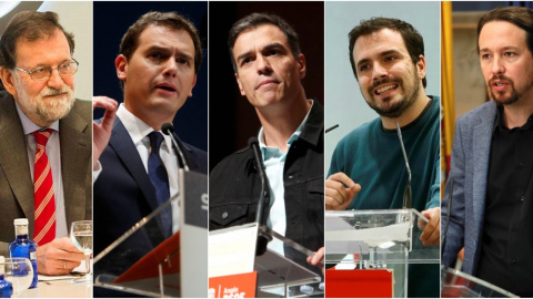 Mariano Rajoy, Albert Rivera, Pedro Sánchez, Alberto Garzón y Pablo Iglesias. EFE