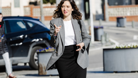 La presidenta de la Comunidad de Madrid, Isabel Díaz Ayuso, a su llegada a la reunión del Consejo de Gobierno que, de forma extraordinaria, se ha celebrado en el Ayuntamiento de Leganés este 13 de marzo de 2024.