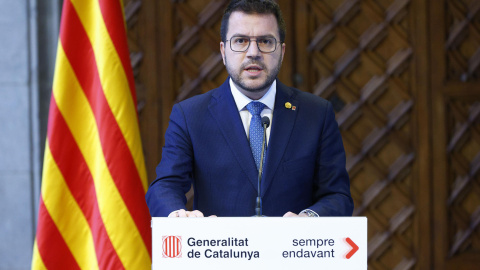 Pere Aragonès compareix al Palau de la Generlaitat a la galeria gòtica per anunciar eleccions