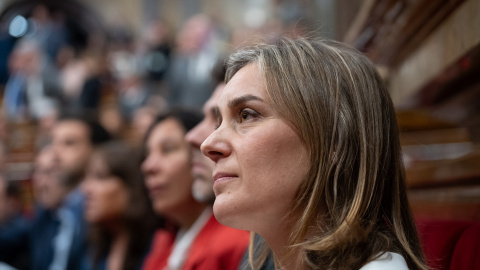 La líder de los comuns en el Parlament, Jéssica Albiach, durante el pleno del debate a la totalidad de Presupuestos 2024 en el Parlament, a 13 de marzo de 2024.