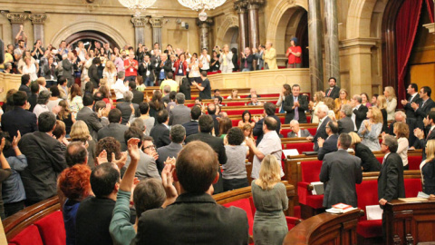 El ple del Parlament, després d'aprovar-se la llei de drets de persones gais i lesbianes i contra l'homofòbia, l'octubre del 2014. | Generalitat de Catalunya.