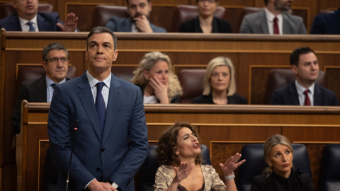 El presidente del Gobierno, Pedro Sánchez, interviene durante una sesión de control al Gobierno, en el Congreso de los Diputados, a 13 de marzo de 2024