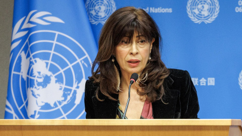 La ministra de Igualdad, Ana Redondo, durante su intervención en la Comisión para el Estatus de la Mujer de la ONU, a 14 de marzo de 2024.