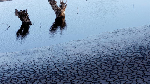 Vista del embalse de Eiras, que abastece de agua a la ciudad de Vigo y a otros ayuntamientos vecinos y que se encuentra a menos del 30% de su capacidad. / EFE