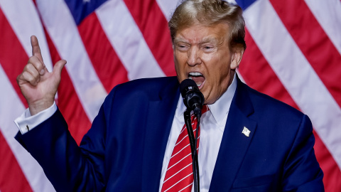 Donald Trump habla durante un evento de campaña en el Forum River Center en Rome, Georgia, EE UU. 9-03-2024.