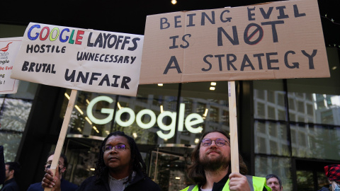 Protesta de trabajadores contra Google en Londres.