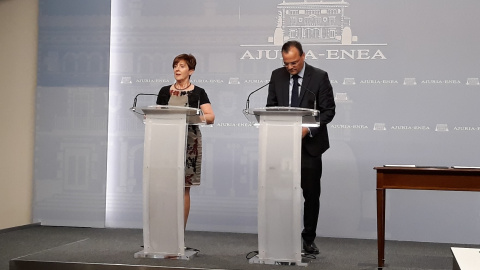 La consejera vasca de Desarrollo Económico y Competitividad, Arantxa Tapia, con el consejero delegado de Siemens Gamesa, Markus Tacke. E.P.