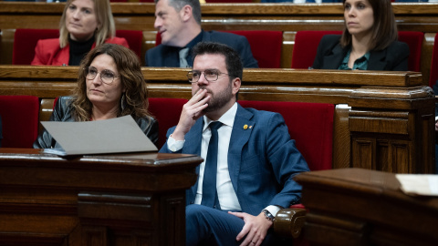 El president de la Generalitat, Pere Aragonès, durante una sesión de control al Govern, en el Parlament de Catalaunya.