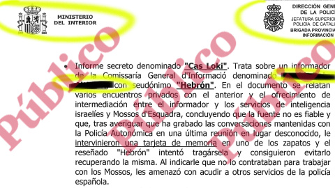 Fragmento de una de las 194 páginas del "Libro Primero" del Oficio 3022/17 de la Brigada Provincial de Barcelona de la Policía Nacional, en el que se revela la identidad de un informante, cuyo nombre hemos tachado en 'Público'.