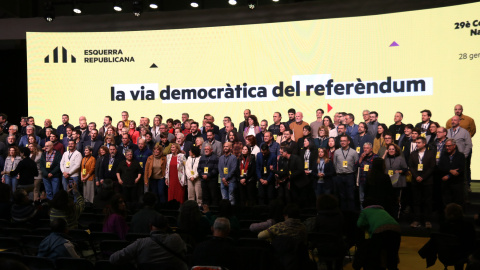 Candidats i candidates d'ERC a les municipals, al Congrés Nacional del partit a Lleida.