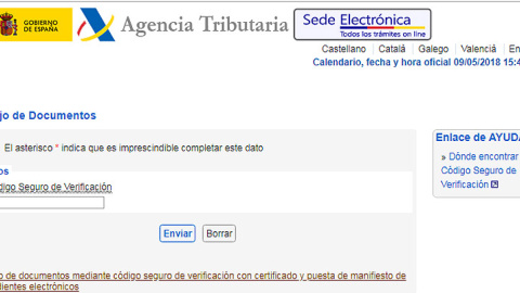 Pantalla de la web de la Agencia Tributaria que muestra en dónde se pueden consultar los originales de las liquidaciones de impuestos con los CSV.