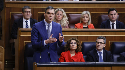 El presidente del Gobierno, Pedro Sánchez, interviene durante la sesión de control al Gobierno este miércoles en el Congreso de los Diputados