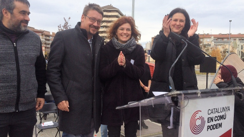 Llorenç Planagumà, Xavier Domènech, Elisenda Alamany i Geni Pascual en campanya a Girona /Europa Press