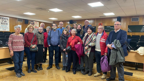 La Coordinadora estatal de apoyo a la Querella Argentina presenta las cuatro nuevas querellas contra agentes por lesa humanidad durante el franquismo, a 21 de febrero de 2023.