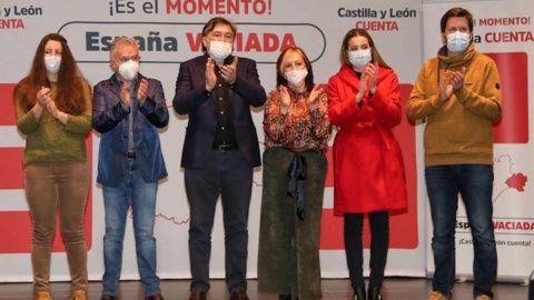 16/01/2022.- Los candidatos de la España Vaciada a las elecciones de Castilla y León, en un acto en en Ampudia (Palencia). ESPAÑA VACIADA