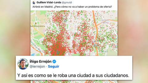 Íñigo Errejón comenta una imagen sobre los alojamientos de Airbnb.