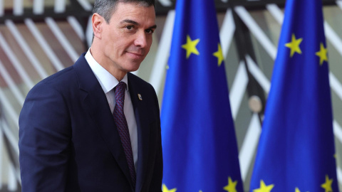 El presidente del Gobierno, Pedro Sánchez, a su llegada al Consejo Europea de Bruselas.