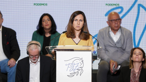 La secretaria general de Podemos y ministra de Derechos Sociales y Agenda 2030, Ione Belarra, participa junto a representantes políticos europeos y estatales del Movimiento Europeo por la Paz