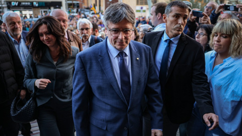 21/03/2024 - Carles Puigdemont arriba a l'Ajuntament d'Elna aquest dijous.