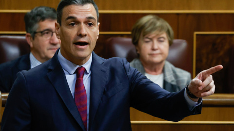 08/02/2023.- El presidente del Ejecutivo, Pedro Sánchez, interviene durante la sesión de control al Gobierno este miércoles en el Congreso. EFE/ Mariscal