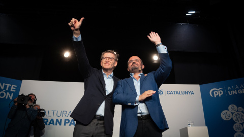 El candidato del PP a las elecciones autonómicas, Alejandro Fernández, y el presidente del partido, Alberto Nunéz Feijóo, a 21 de octubre de 2022.