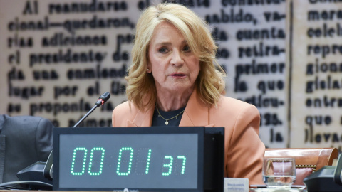 La presidenta interina del Consejo de Administración de la Corporación RTVE, Elena Sánchez Caballero, en el Senado. Archivo.