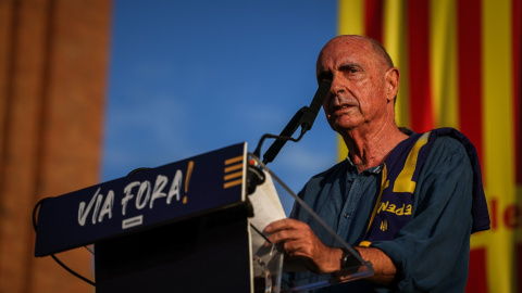 11/09/2023 - Lluís Llach intervé al final de la manifestació de la Diada de l'11 de setembre de 2023.