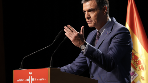 El presidente del Gobierno en funciones, Pedro Sánchez, interviene durante la clausura del acto del ‘Día Europeo de las Lenguas’, a 25 de septiembre de 2023, en Madrid.