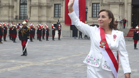 La presidenta de Perú, Dina Boluarte, durante un acto en Lima, a 28 de julio de 2023.