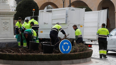 Un grupo de jardineros trabajado en el centro de Ronda (Málaga). REUTERS/Jon Nazca