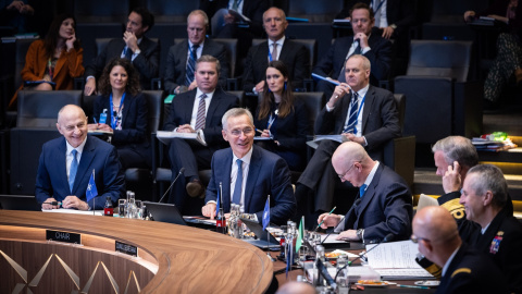 El Secretario General de la OTAN, Jens Stoltenberg, preside la reunión de ministros de Asuntos Exteriores de la OTAN, en Bruselas, a 3 de abril de 2024.