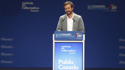 El presidente del PP, Pablo Casado, durante la clausura del XVI congreso del PP de Baleares, en Palma. E.P./Isaac Buj