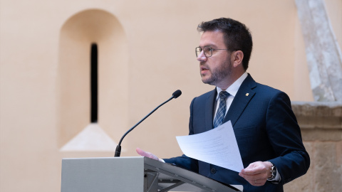 El president de la Generalitat de Catalunya, Pere Aragonès, durante una rueda de prensa en Barcelona, a 2 de abril de 2024.