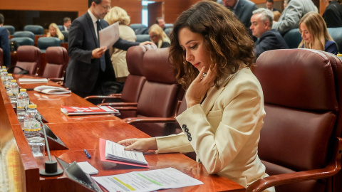 La presidenta de la Comunidad de Madrid, Isabel Díaz Ayuso, durante una sesión plenaria en la Asamblea de Madrid, a 13 de octubre de 2022, en Madrid (España).