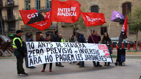 Un grup de treballadors de Parcs i Jardins a la plaça Sant Miquel