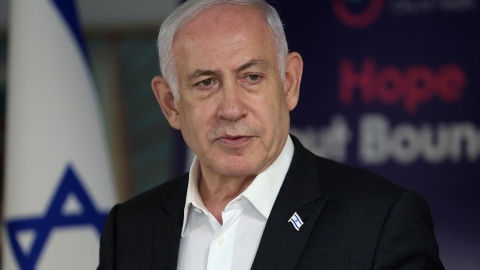 El primer ministro de Israel, Benjamín Netanyahu, durante una conferencia de prensa, a 8 de junio de 2024.