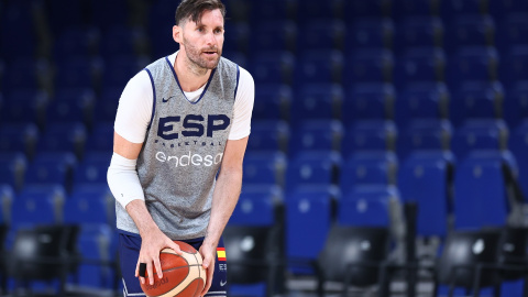 Rudy Fernández con la Selección Nacional Masculina de Baloncesto de España antes de los Juegos Olímpicos de París en el WiZink Center el 22 de julio de 2024. - EP