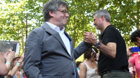 Foto de archivo del expresident de Catalunya, Carles Puigdemont, durante el acto de celebración del cuarto aniversario de la fundación de Junts, en el Théâtre de Verdure, a 27 de julio de 2024, en Amélie-les-Bains-Palalda.