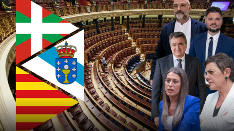 Ilustración de varios diputados: Néstor Rego, Gabriel Rufián, Miriam Nogueras y Mertxe Aizpurua.