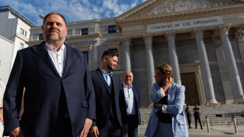 Oriol Junqueras, Gabriel Rufián y Montserrat Bassa, en el Congreso.