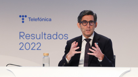 El presidente de Telefónica, José María Alvarez-Pallete, en la presentación de resultados anuales de la compañía, en Madrid.