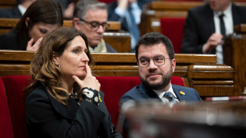 La consellera de Presidencia de la Generalitat, Laura Vilagrà, y el presidente de la Generalitat, Pere Aragonès,  a 14 de febrero de 2023, en Barcelona.