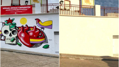 El antes y después del mural de Manuel Sierra tapado