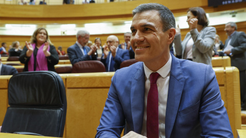 El presidente del Gobierno, Pedro Sánchez, durante la sesión de control que celebra el pleno del Senado este martes