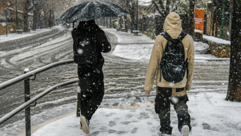 varias personas en la calle por nevadas