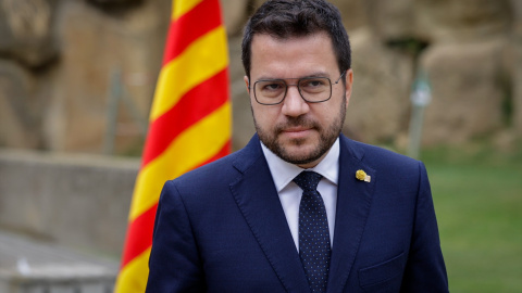 El presidente de la Generalitat, Pere Aragonès, en un acto en el Cementiri de Montjuïc de Barcelona, a 15 de octubre de 2023.