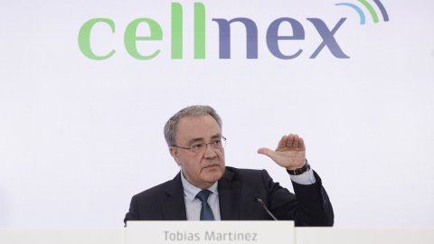 El consejero delegado de Cellnex, Tobías Martínez,  durante la presentación de los resultados del operador de infraestructuras de telecomunicaciones en 2022. EFE/Quique García