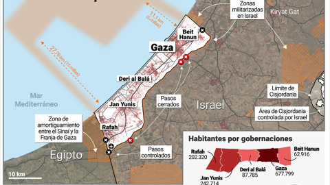 Mapa de la Franja de Gaza.