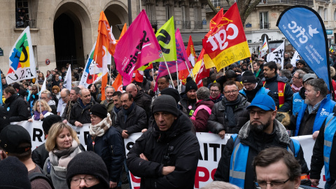 Manifestación el París por la reforma de la pensiones a 07 de marzo de 2023